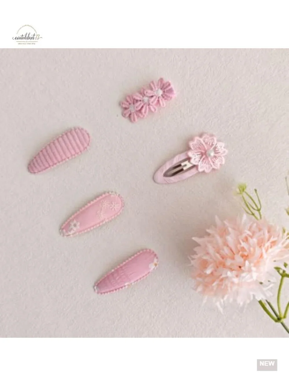 5-Piece Baby Hair Clips Set with Snap and Alligator Clips, Handmade Embroidery